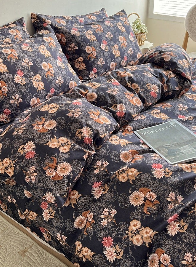 LUNA Home King size 6-piece (  Duvet cover - 220*240cm. 1 Fitted sheet - 200*200cm+30cm. 4 Pillow covers - 50*75cm )bedding set  featuring a charming vintage floral print, brown color. - Image 4